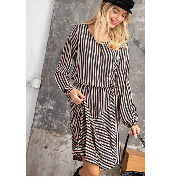 NWT Ethnic Stripe Asymmetrical Long Sleeve Dress - Picture 6 of 7